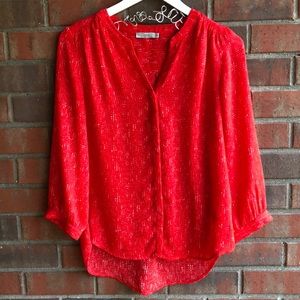 🔴 Blouse Dress Top Red Print Button Down Women’s